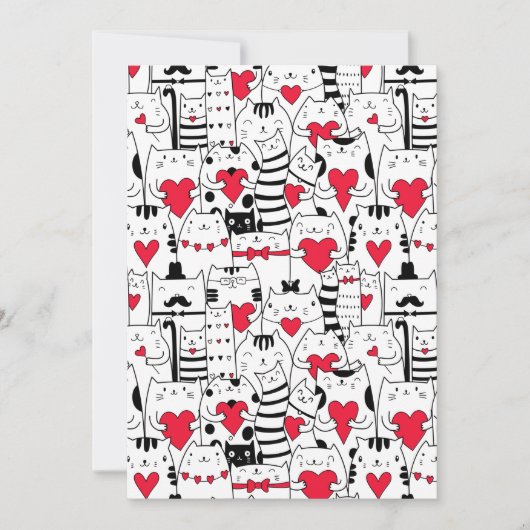 白黒かわいい猫赤いハート 案内状 (正面)