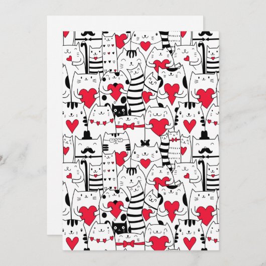 白黒かわいい猫赤いハート 案内状 (正面/裏面)