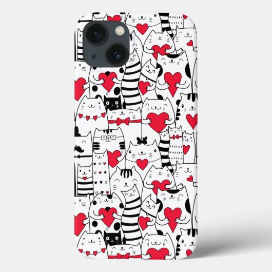 白黒かわいい猫赤いハート Case-Mate iPhoneケース (裏面)