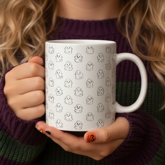 白黒かわいい飛んでいる幽霊 コーヒーマグカップ