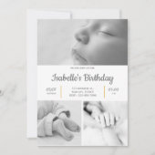 白黒かわいい1歳の誕生日パーティの招待状 招待状 (正面)