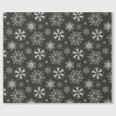 白黒かわいらしクリスマスの雪の結晶のギフトラップ ラッピングペーパー (フラット)