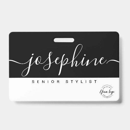 白黒かわいらしスクリプト名パーソナライズされた バッジ (正面)