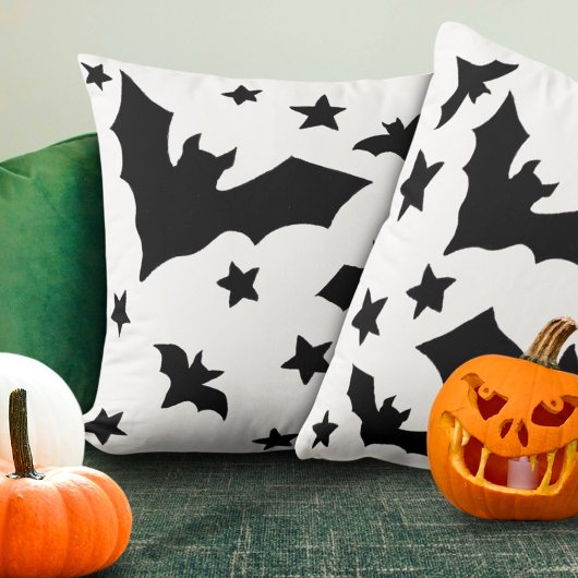 白黒こうもりと星ハロウィーン枕 クッション
