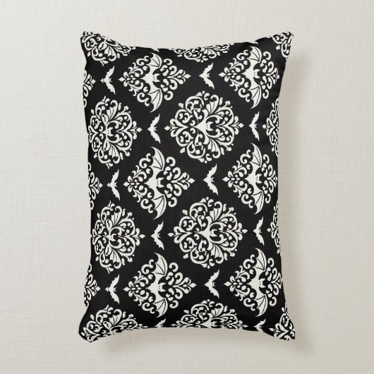 白黒こうもりダマスク アクセントクッション (正面(垂直))