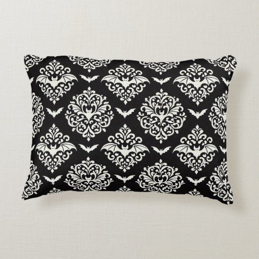 白黒こうもりダマスク アクセントクッション (裏面)