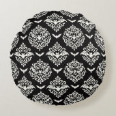 白黒こうもりダマスク ラウンドクッション (正面)