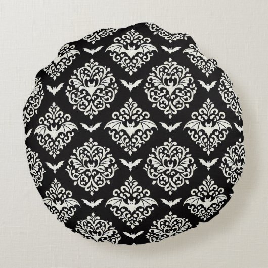 白黒こうもりダマスク ラウンドクッション (裏面)