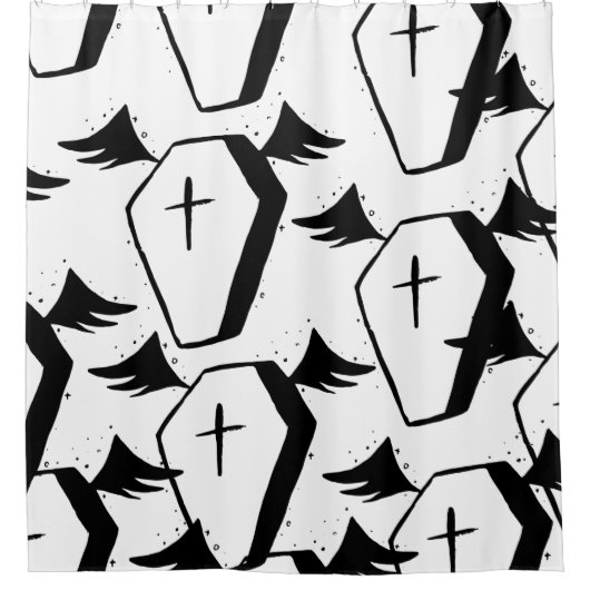 白黒こうもり棺ゴシック様式の美学 シャワーカーテン (正面)
