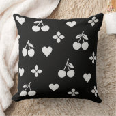 白黒さくらんぼハート装飾用クッション クッション (ブランケット)