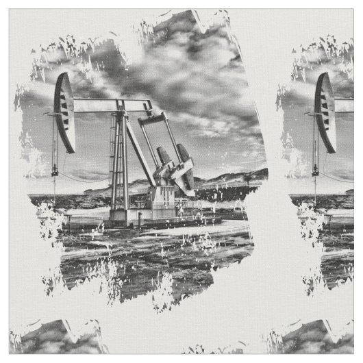白黒しぶきの油田Pumpjack ファブリック (クローズアップ)