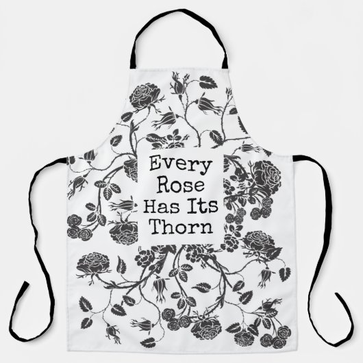 白黒すべてのバラはトゲ引用文 エプロン (正面)