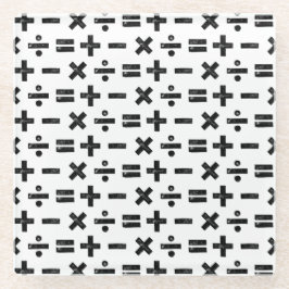 白黒すべての数学記号Lino Cut ガラスコースター