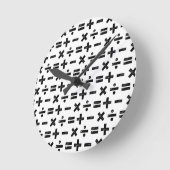 白黒すべての数学記号Lino Cut ラウンド壁時計 (傾斜)