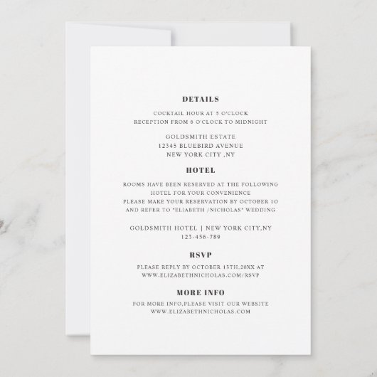 白黒すべて1つの結婚式招待状テンプレート 招待状 (裏面)