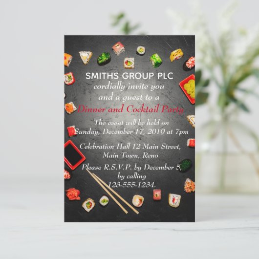 白黒ずエレガントし台ディナーパーティー 招待状 (スタンド正面)