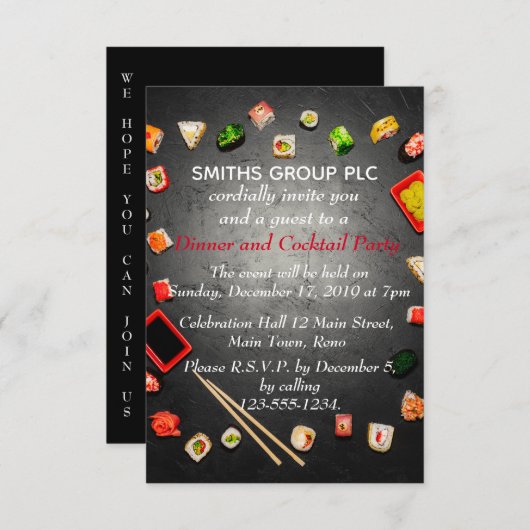 白黒ずエレガントし台ディナーパーティー 招待状 (正面/裏面)