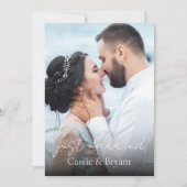 白黒たった今結婚しましたエレガントなウェディングフォト 案内状 (正面)