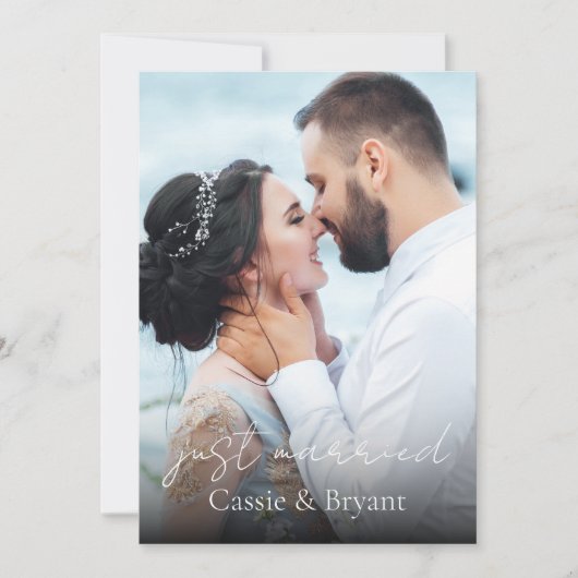 白黒たった今結婚しましたエレガントなウェディングフォト 案内状 (正面)