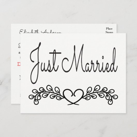 白黒たった今結婚しましたハートローレル結婚ズ 案内ポストカード (正面/裏面)