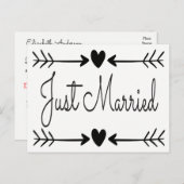 白黒たった今結婚しましたハート矢印結婚の 案内ポストカード (正面/裏面)
