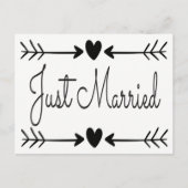 白黒たった今結婚しましたハート矢印結婚の 案内ポストカード (正面)