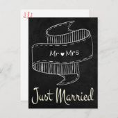 白黒たった今結婚しました結婚シャルボードズ 案内ポストカード (正面/裏面)