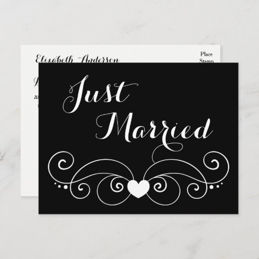 白黒たった今結婚しました結婚発表 案内ポストカード (正面/裏面)