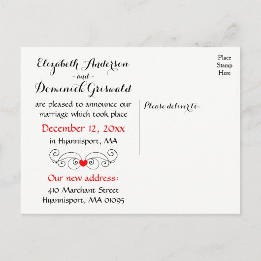 白黒たった今結婚しました結婚発表 案内ポストカード (裏面)