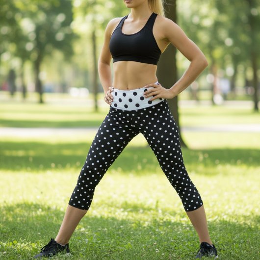 白黒ちっぽけな水玉模様ハイウェイストキャプリス カプリレギンス