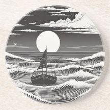 白黒でトラブルに巻き込まれた孤独なボート