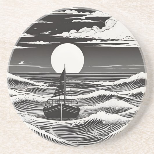 白黒でトラブルに巻き込まれた孤独なボート コースター (正面)