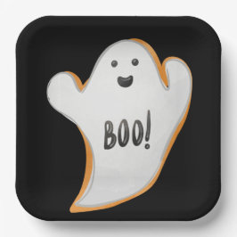 白黒とオレンジのハロウィーン幽霊 ペーパープレート