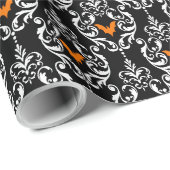 白黒とオレンジダマスクハロウィーンこうもり ラッピングペーパー (ロールコーナー)