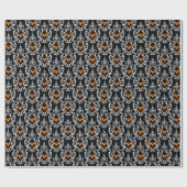 白黒とオレンジダマスクハロウィーンこうもり ラッピングペーパー (フラット)