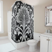 白黒とグレーのフラワーシャワーカーテン シャワーカーテン (インサイチュ)