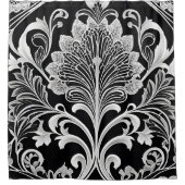 白黒とグレーのフラワーシャワーカーテン シャワーカーテン (正面)