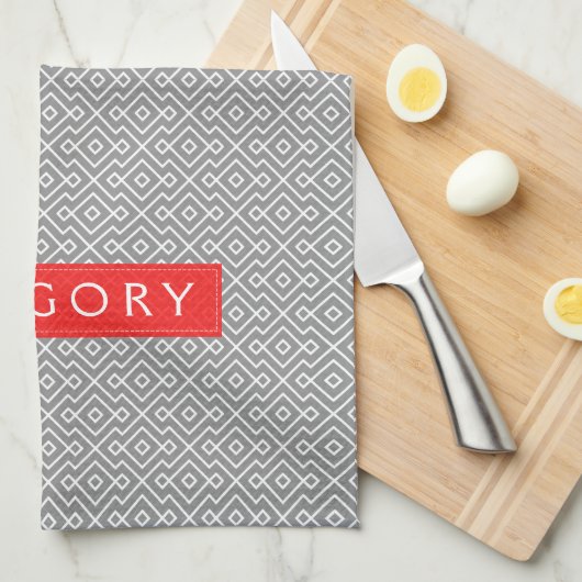 白黒とグレーの幾何学模様 キッチンタオル (四つ折り)