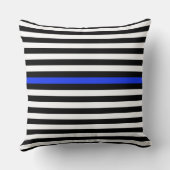 白黒とコバルトブルーの狭いストライプ クッション (裏面)