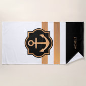 白黒とゴールデンストライプズ ビーチタオル (正面)