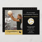 白黒とゴールデンバレーボールの卒業式パーティー 招待状 (正面/裏面)