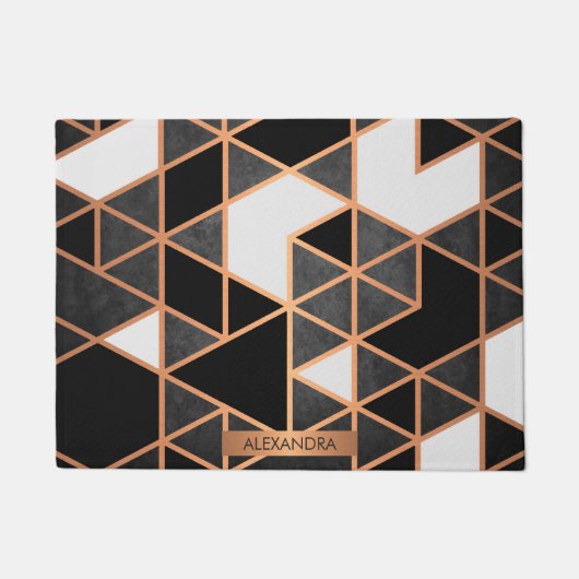 白黒とゴールデンモザイク ドアマット (正面)