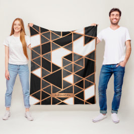 白黒とゴールデンモザイク フリースブランケット