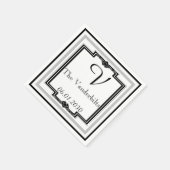 白黒とシルバーのアールデコフレーム結婚ズ スタンダードカクテルナプキン (角)