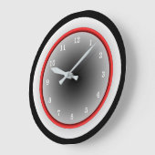 白黒とシルバーグレイ(赤いトリム付) ラージ壁時計 (傾斜)