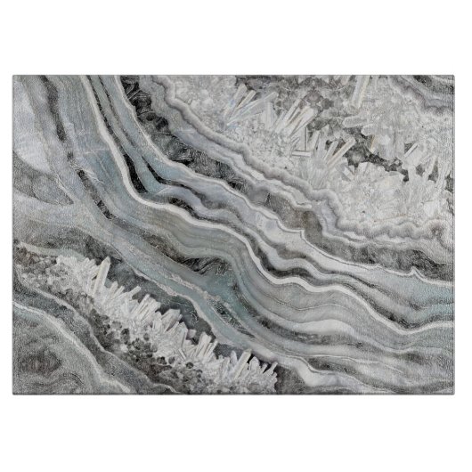白黒とシルバーGeodeデジタルアート カッティングボード (正面)