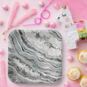 白黒とシルバーGeodeデジタルアート ペーパープレート (パーティー)