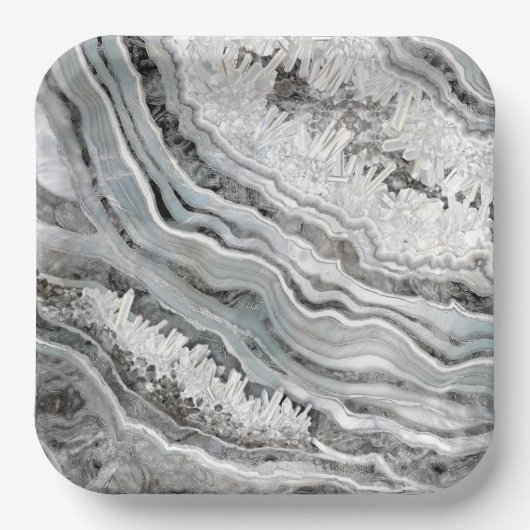 白黒とシルバーGeodeデジタルアート ペーパープレート (正面)
