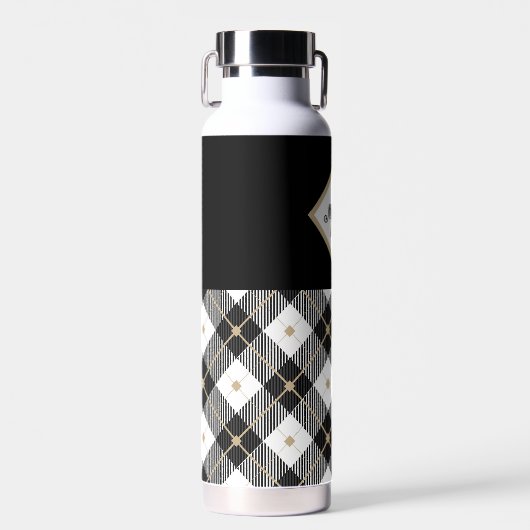 白黒とタンランバージャックプレイドモノグラムメッド ウォーターボトル (正面)