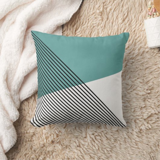 白黒とターコイズのシンプル幾何学模様 クッション (ブランケット)